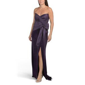 TADASHI SHOJI Plum Strapless Gown With Bow Detail
